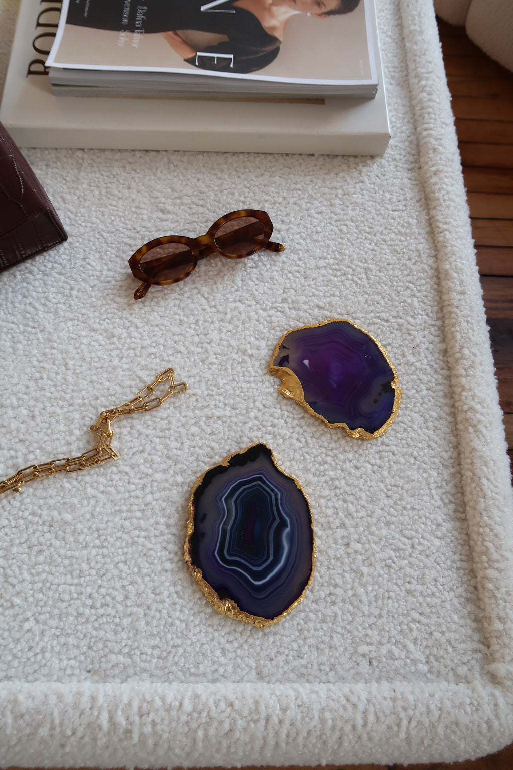 Agate Crystal Coasters with Gold Edge in Purple - Set of 2