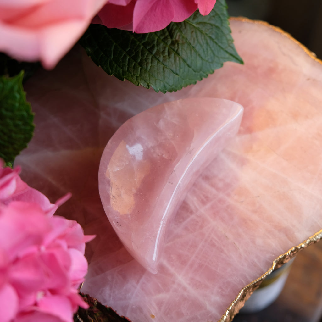 Rose Quartz Crystal Moon Bowl, Medium