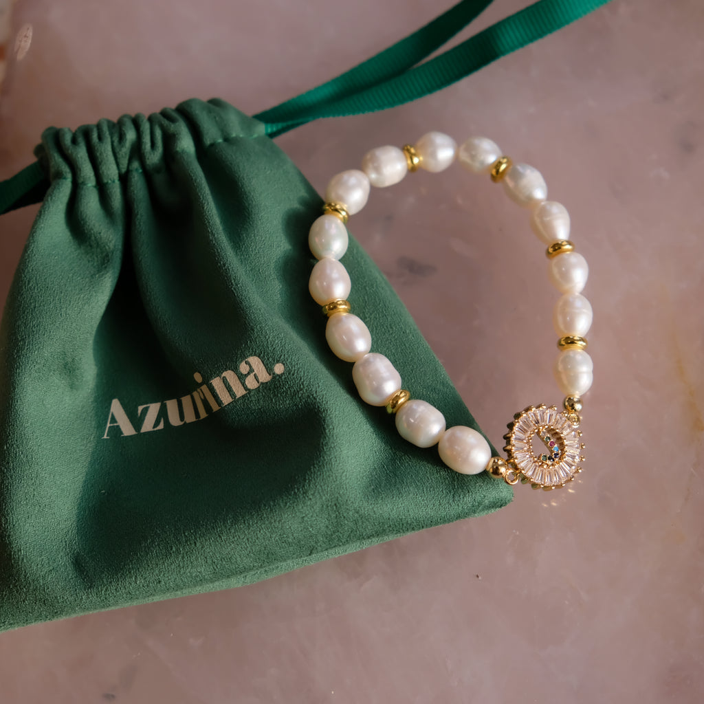 Mykonos Pearl Initial Bracelet - J