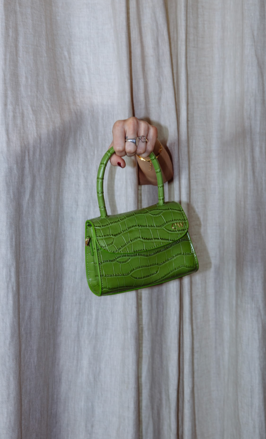 LA' Olive  Leather Chunky Strap Grab Bag