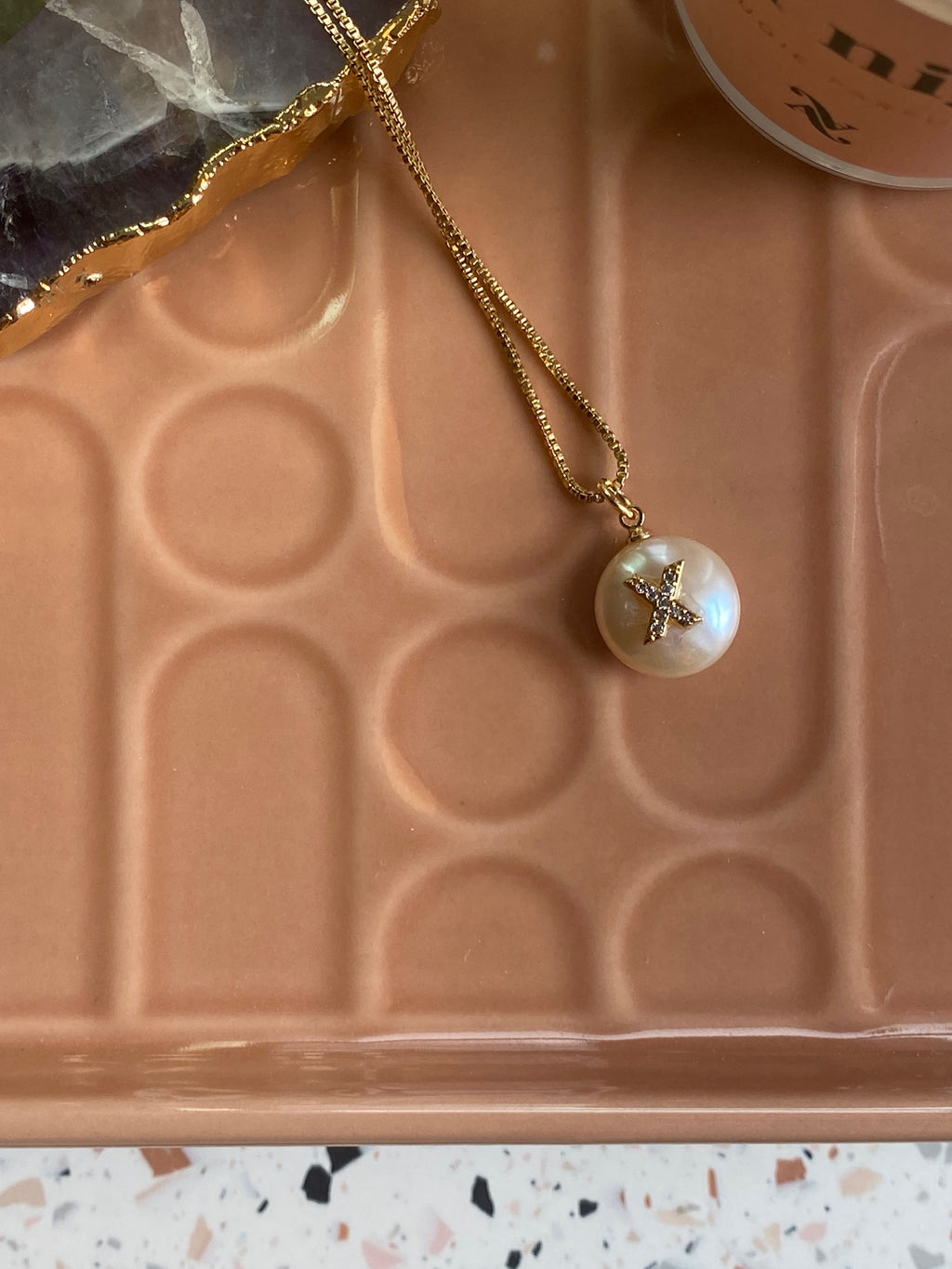 Mykonos Pearl Initial Necklace | X